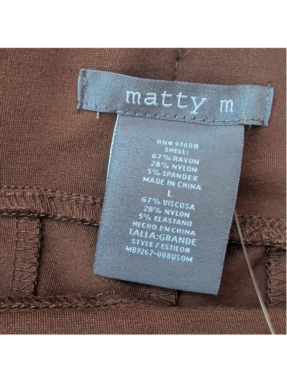 Matty M Chocolate Brown Women's Trousers Slim Tapered Leg Size Large - Picture 7 of 9
